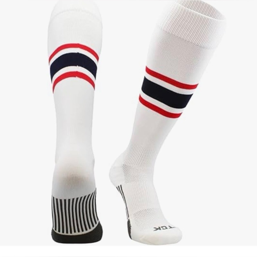 Baseball & Softball Socks Dugout Series Striped Over the Calf Blue and Red XL